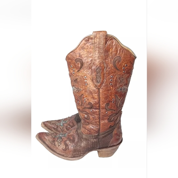 CORRAL Python Crystal Cross Pointed Toe Cowgirl Boots C1104 Women's Size 7.5    - Picture 4 of 15